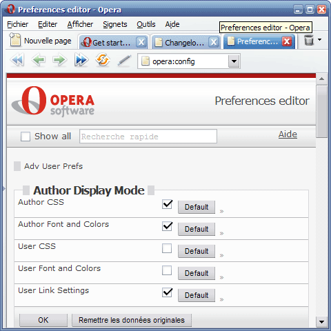 opera:config a maintenant la mÃªme prÃ©sentation que les autres pages Opera.