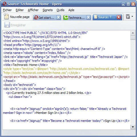Le visualisateur de code source est un Ã©diteur de texte basique avec coloration syntaxique