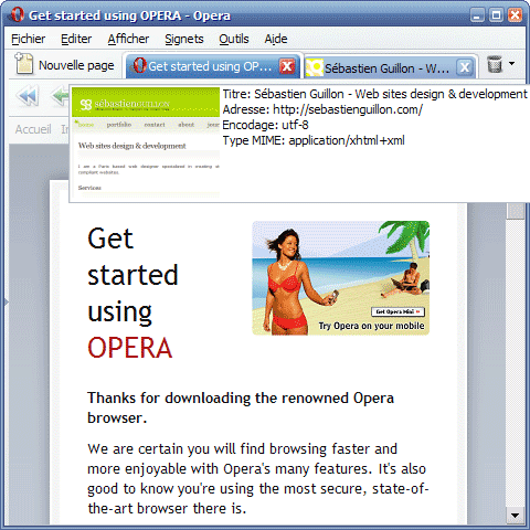 Opera 9 affiche un aperÃ§u des onglets lors du survol.